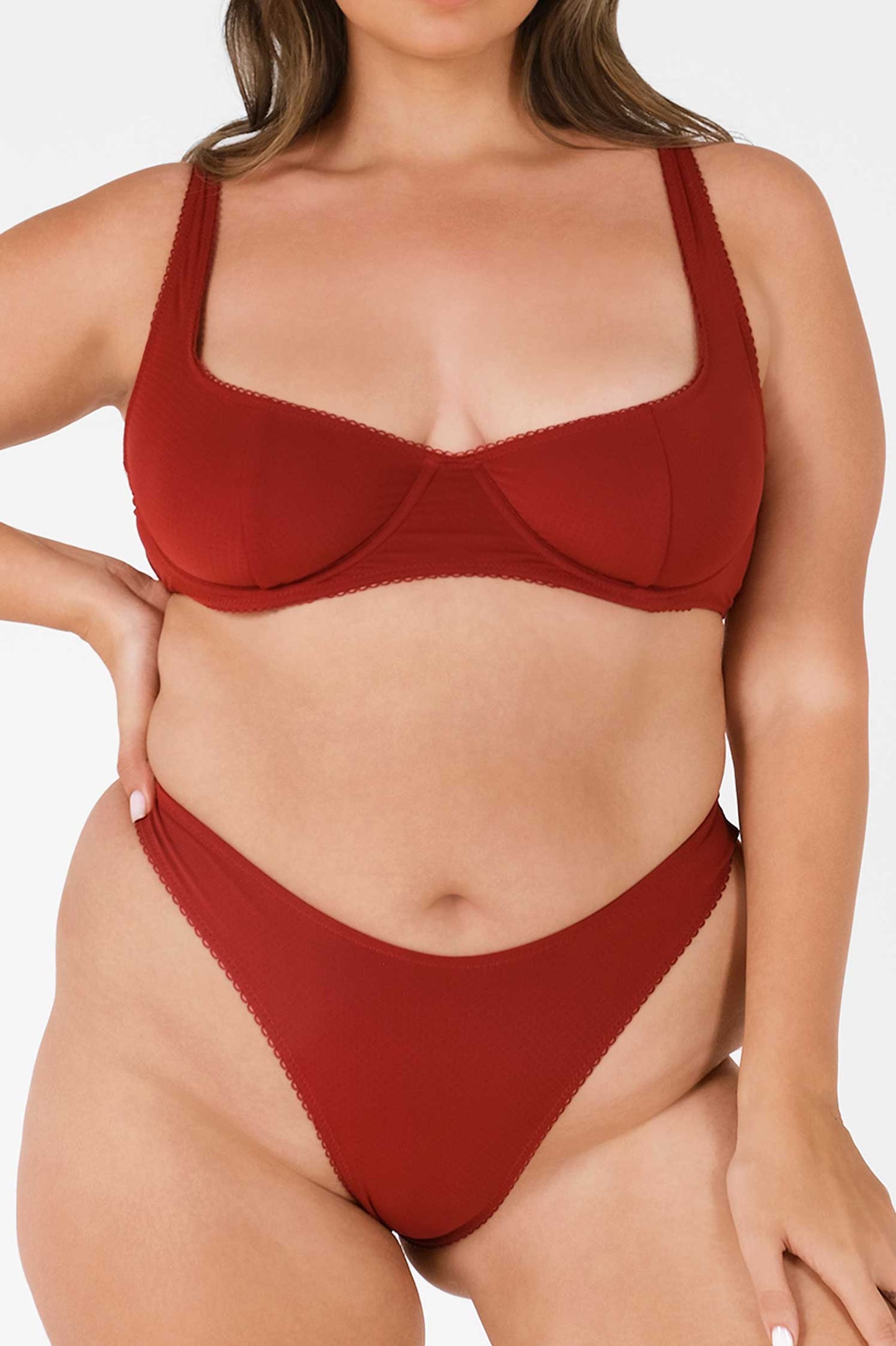 Elena High-Waisted Cheeky Bottoms / Cherry Wine Pointelle