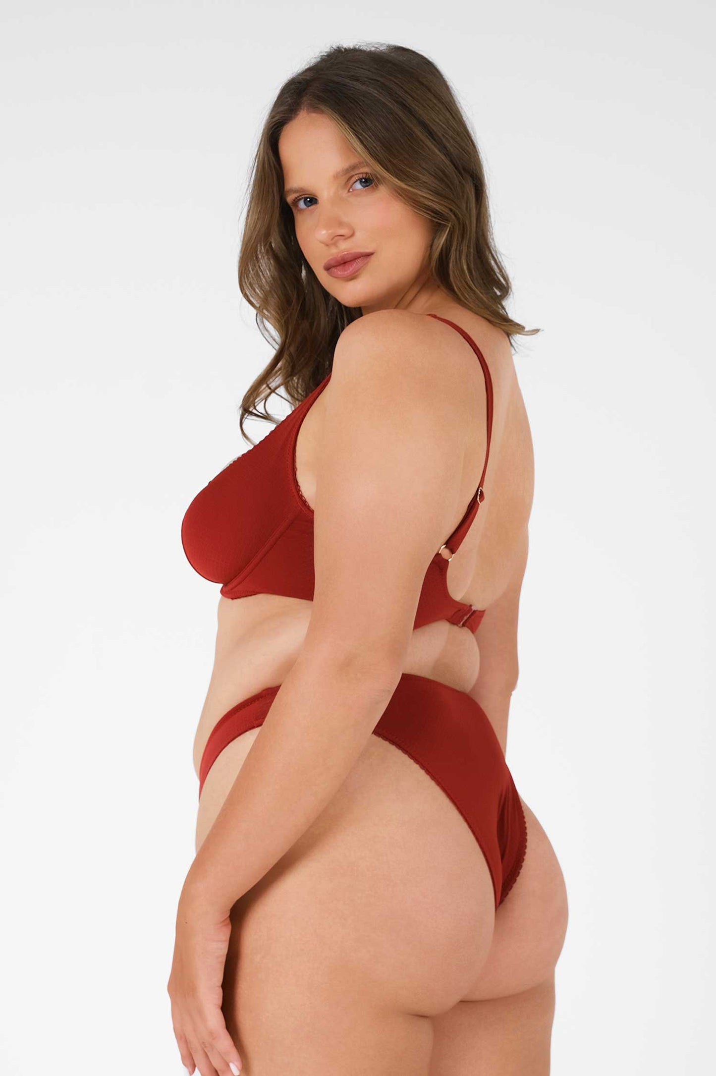 Elena High-Waisted Cheeky Bottoms / Cherry Wine Pointelle