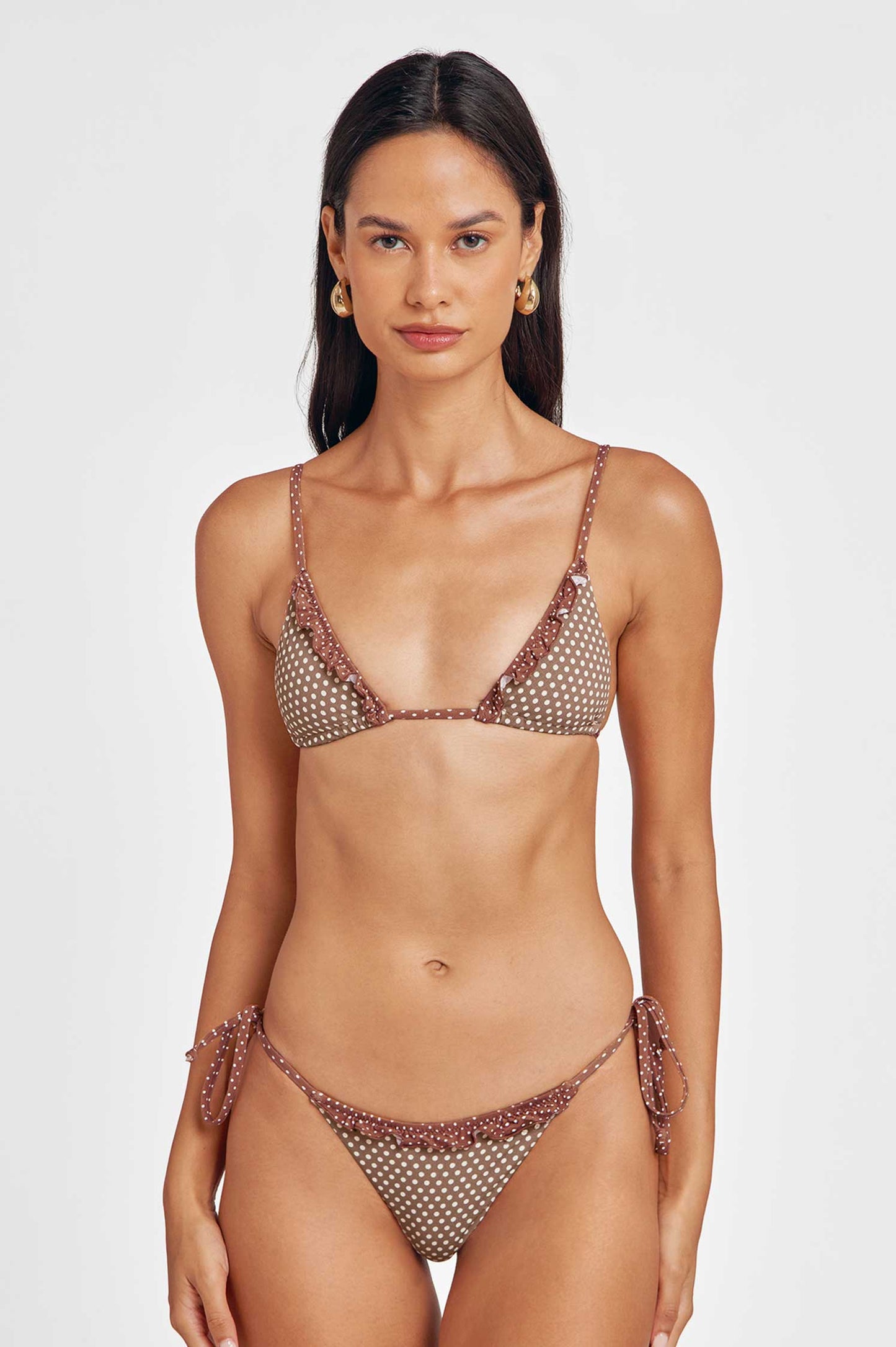Marla Ruffled String Cheeky Bottoms / Mocha Polka