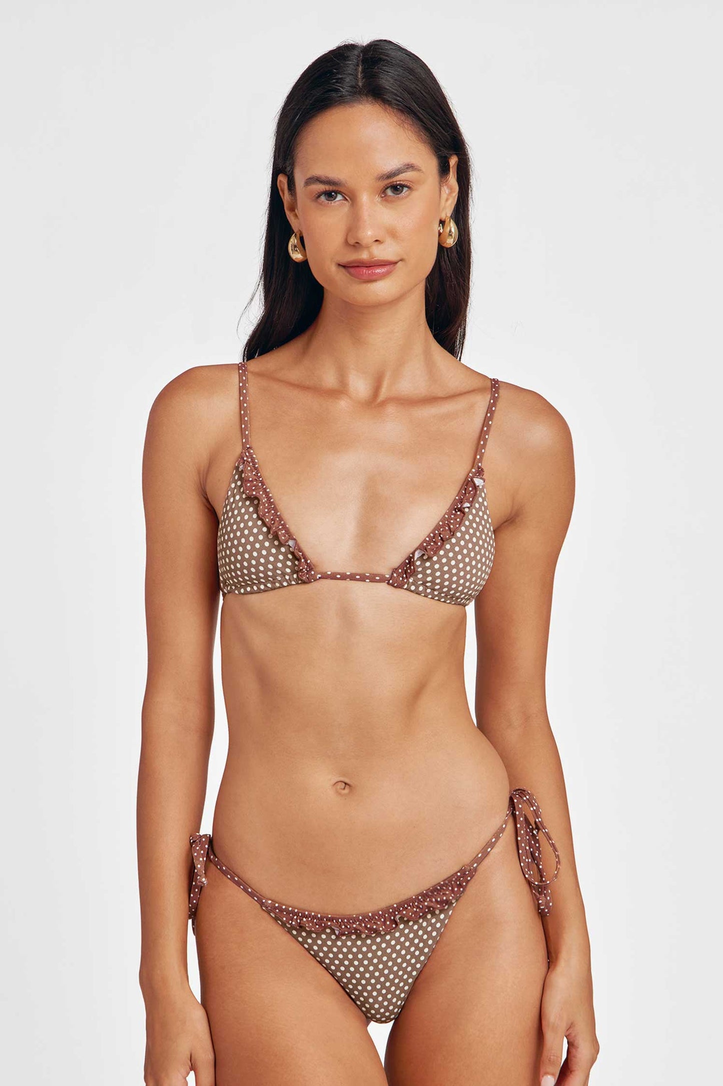 Marla Ruffled String Cheeky Bottoms / Mocha Polka