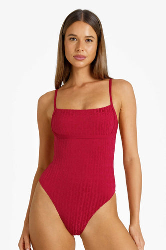 Heidi Square Neck One Piece / Tomato Jacquard