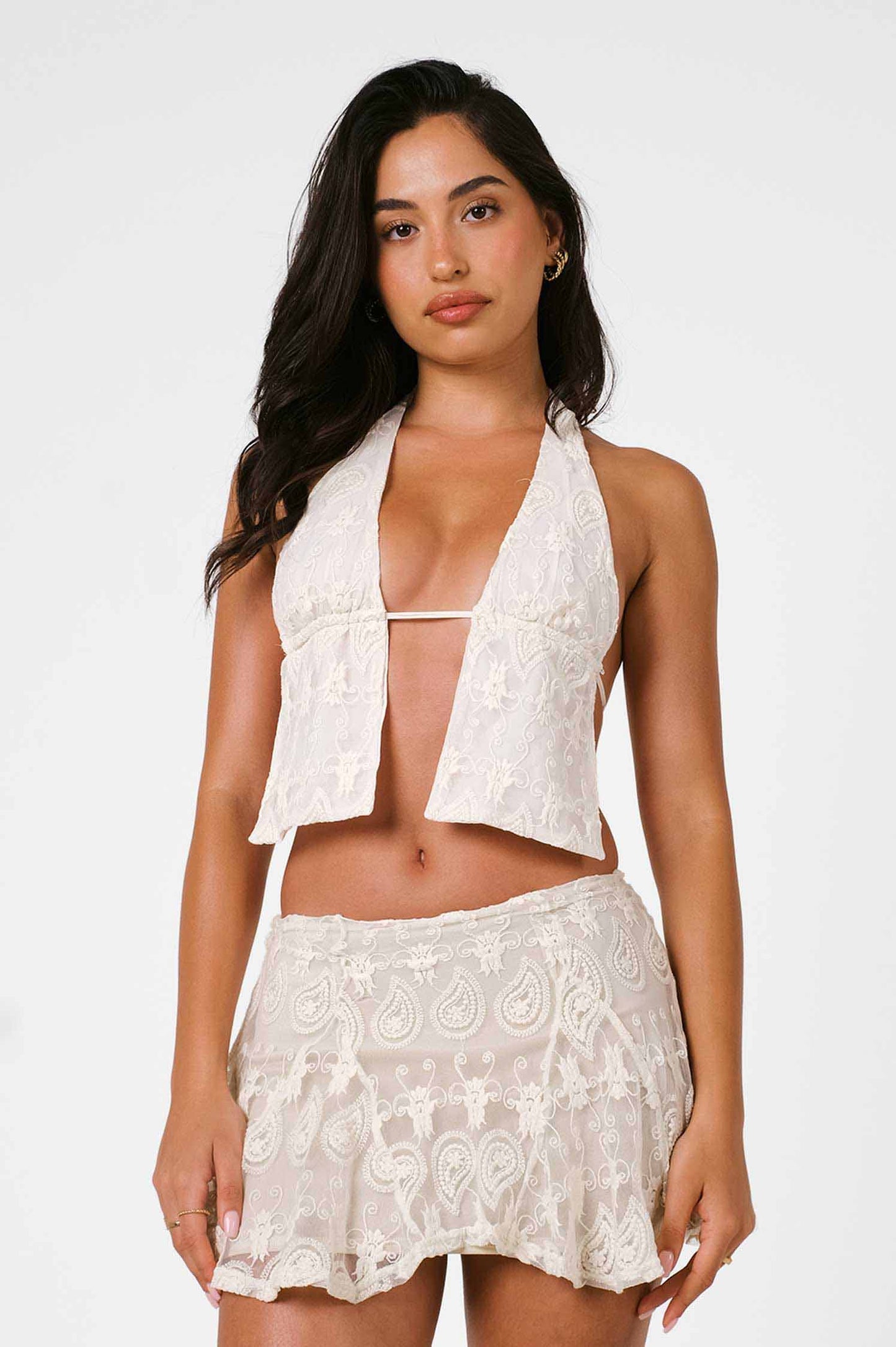 Sissy Halter Top / Sandstone Lace