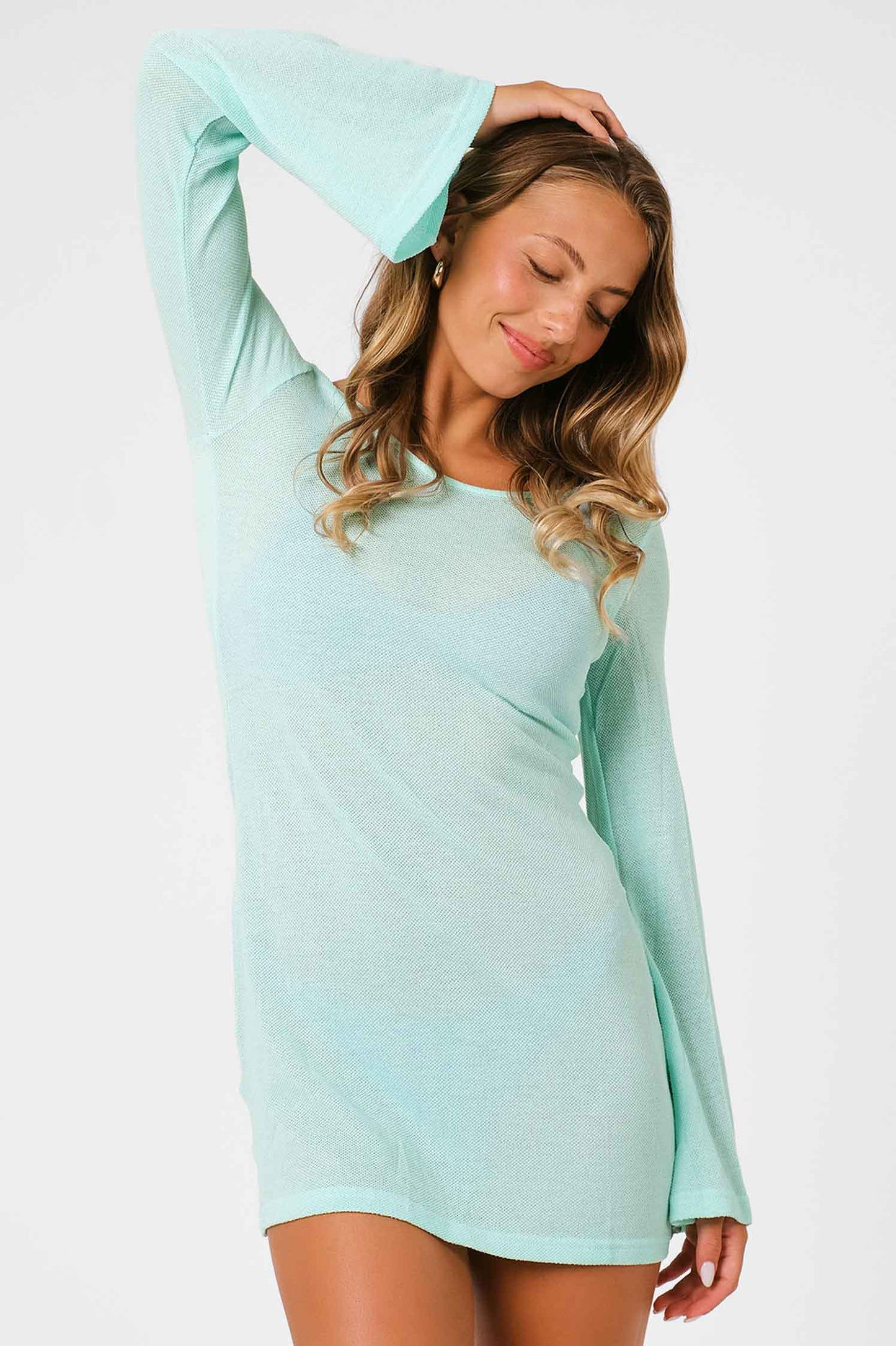 Meredith Open Back Dress / Pastel Teal