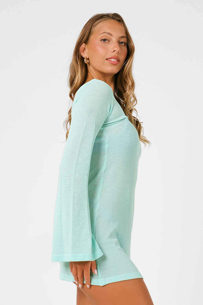 Meredith Open Back Dress / Pastel Teal