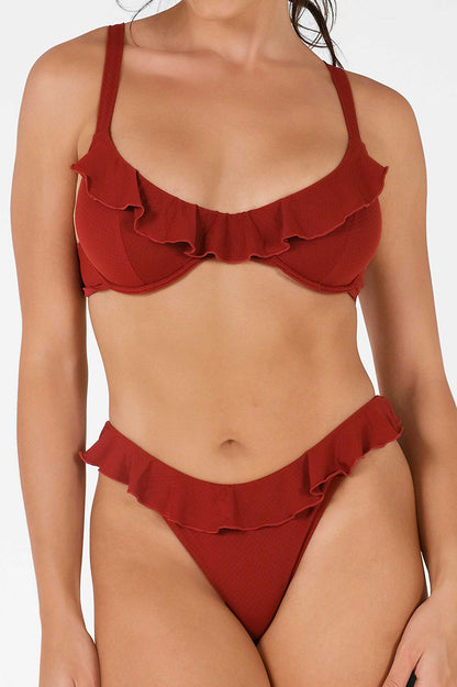 Makayla Frilled Underwire Top / Cherry Wine Pointelle
