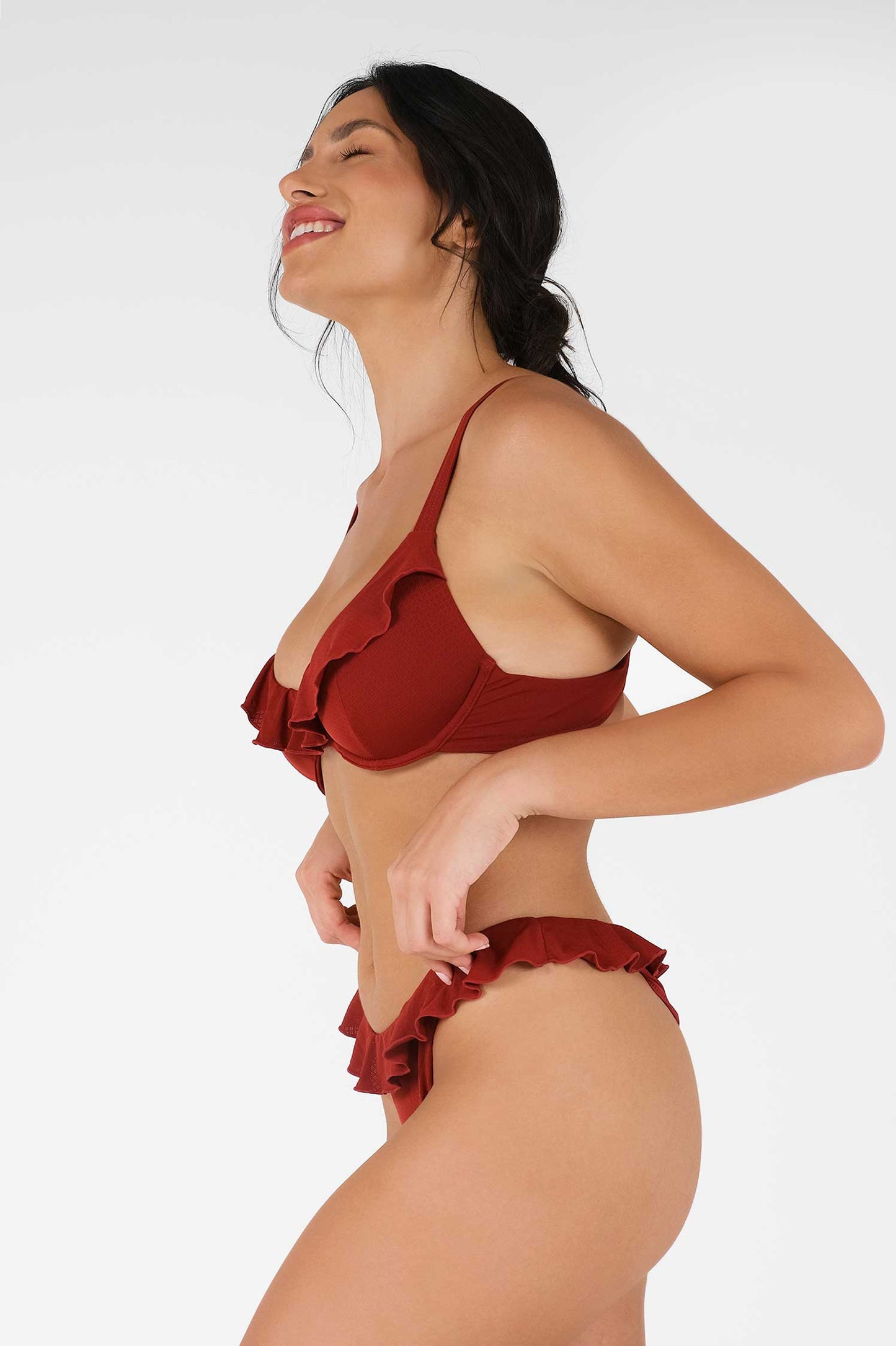 Makayla Frilled Underwire Top / Cherry Wine Pointelle