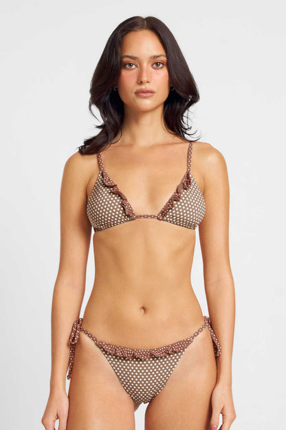 Marla Ruffled String Cheeky Bottoms / Mocha Polka
