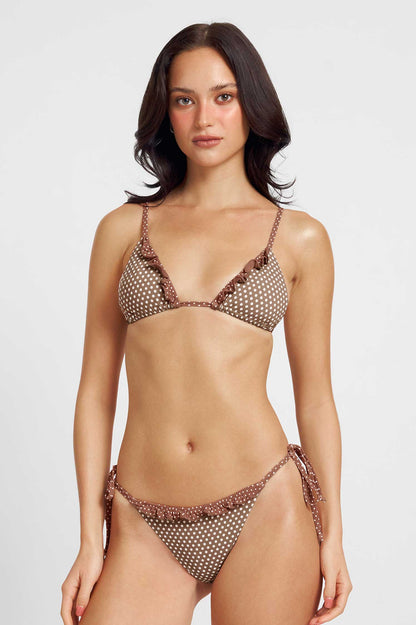 Marla Ruffled String Cheeky Bottoms / Mocha Polka