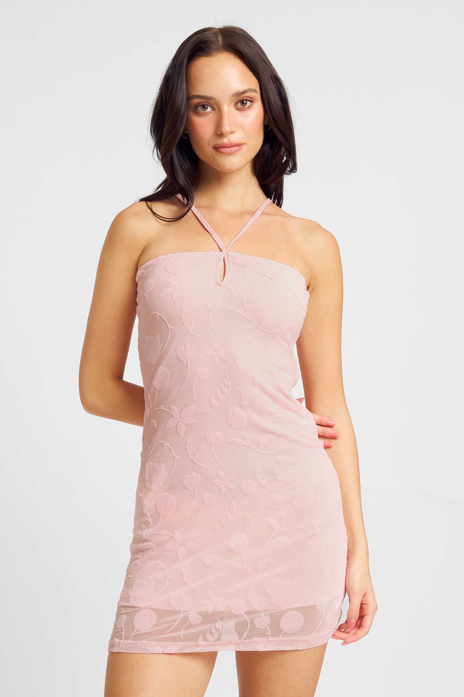Stevie Halter Mini Dress / Peach Tulip Jacquard FINAL SALE
