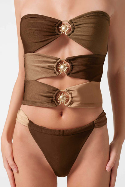 Dosia Cut-Out Tankini Top / Tiramisu