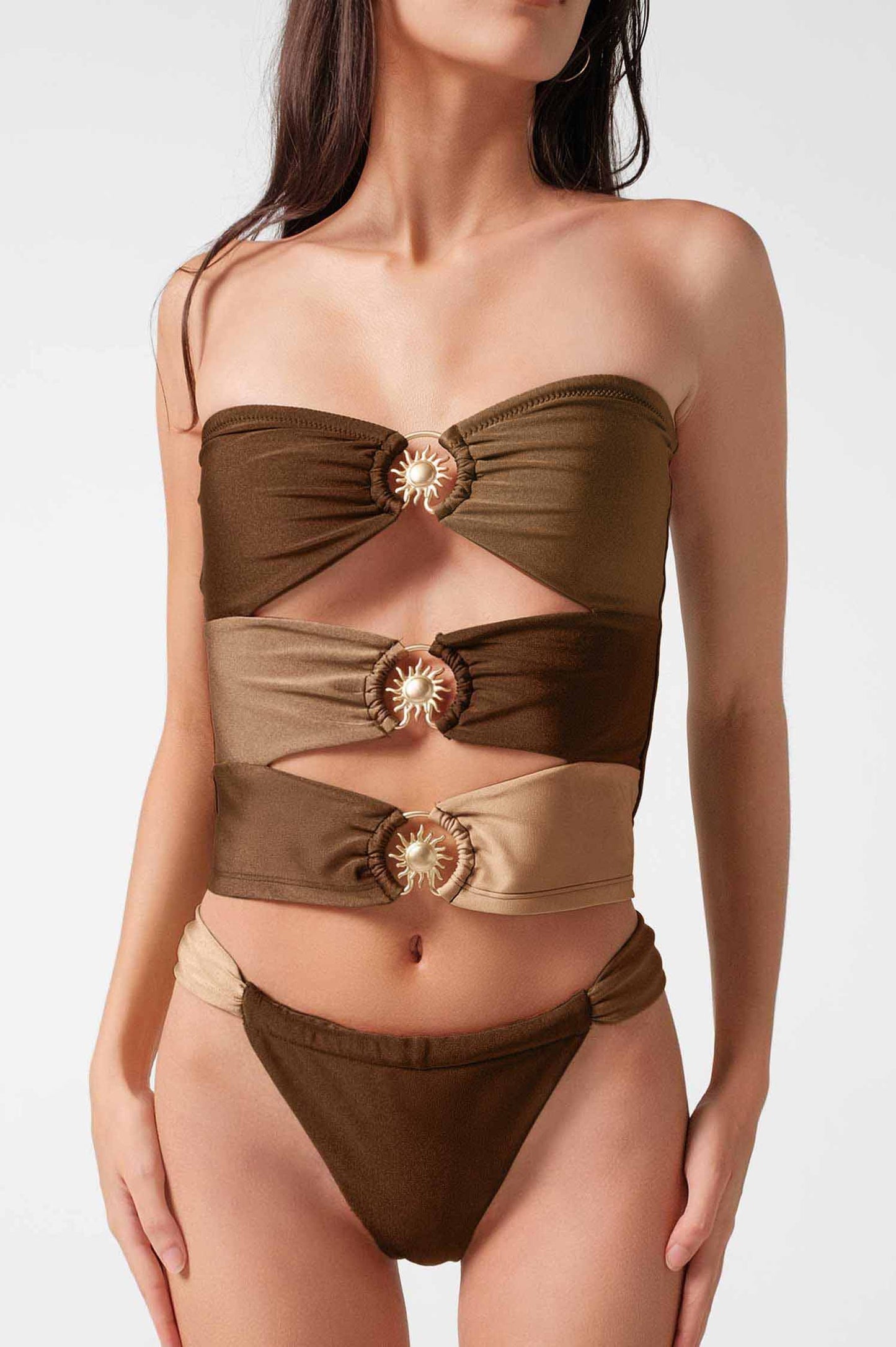 Dosia Cut-Out Tankini Top / Tiramisu