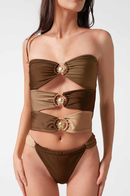Dosia Cut-Out Tankini Top / Tiramisu