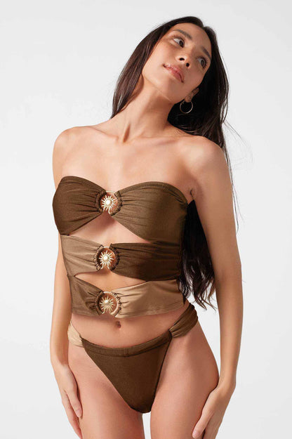 Dosia Cut-Out Tankini Top / Tiramisu
