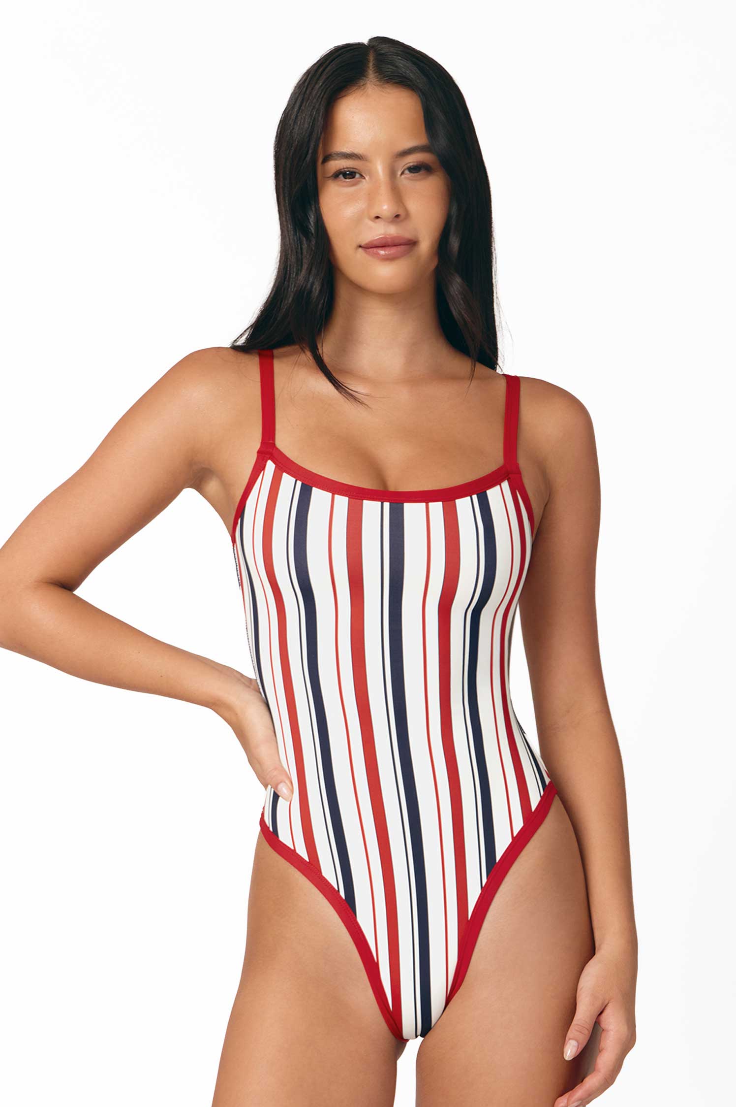 Sonja Square Neck One Piece / Cherry Soda Stripe