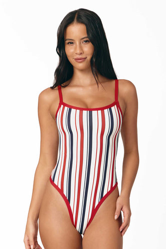 Sonja Square Neck One Piece / Cherry Soda Stripe