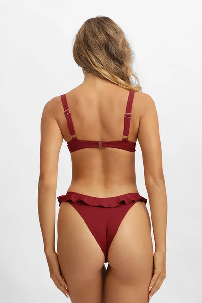 Makayla Frilled Underwire Top / Cherry Wine Pointelle