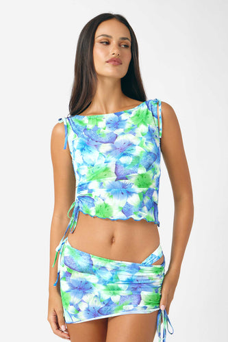 Delphine Scrunched Mesh Skirt / Curacao