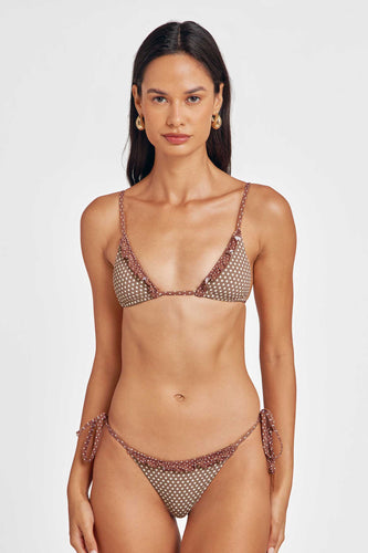 Marla Ruffled Triangle Top / Mocha Polka