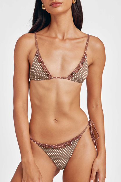Marla Ruffled String Cheeky Bottoms / Mocha Polka