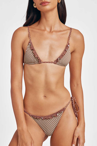 Marla Ruffled String Cheeky Bottoms / Mocha Polka