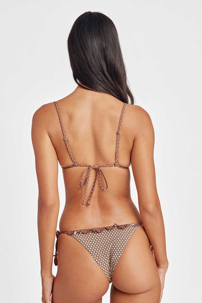 Marla Ruffled String Cheeky Bottoms / Mocha Polka