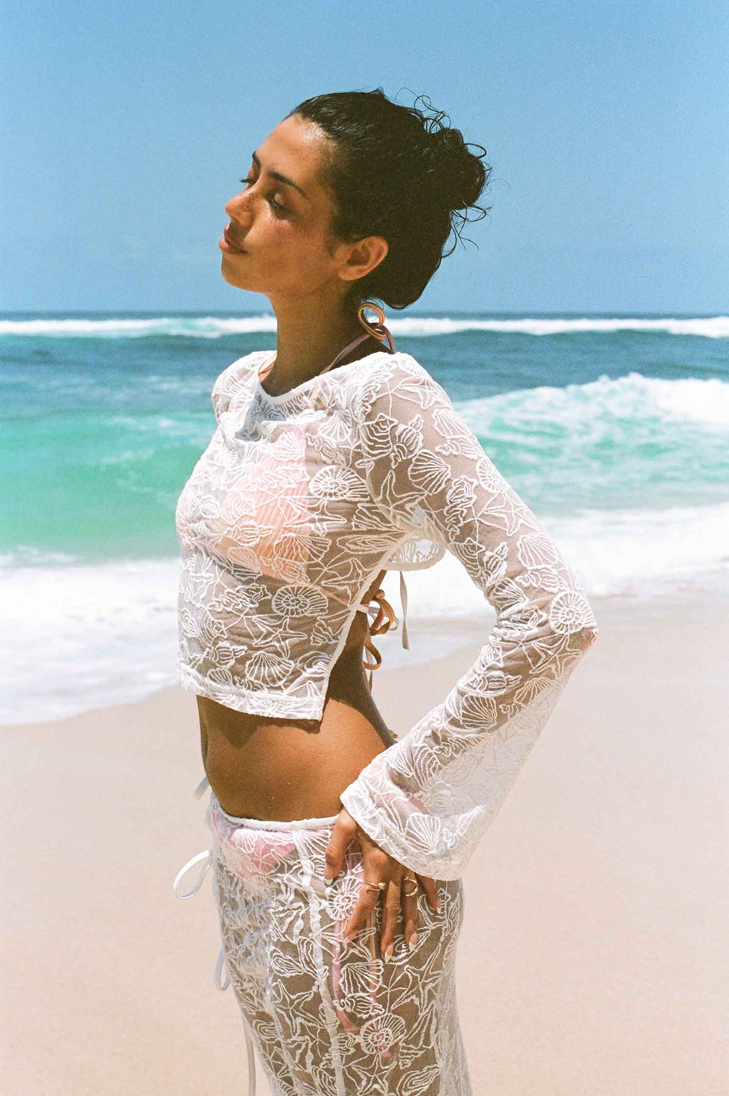 Luna Boat Neck Top / Seashell Lace