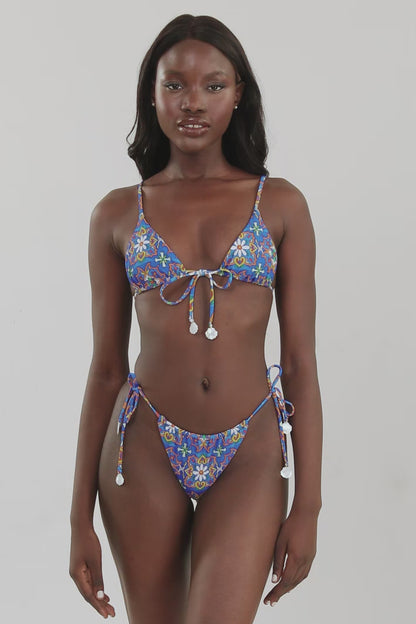 Liv Ruched String Adjustable Bottoms / Blue Murano FINAL SALE